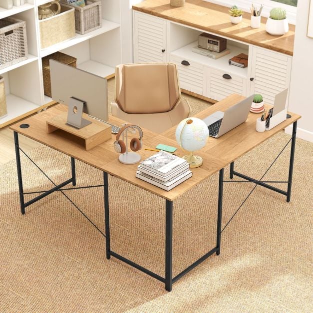 Coast L-vormig Hoekbureau – Ombouwbaar tot 240 cm – Monitorstandaard – Naturel