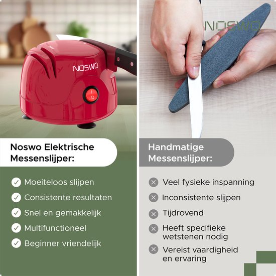 Noswo Elektrische Messenslijper - Multifunctioneel - Geschikt voor Messen, Schroevendraaiers en Scharen - Anti Slip - Rood