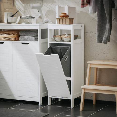 SoBuy Badkamerkast met 1 lade - Incl. 1 uitneembare wasmand - 30 x 30 x 90 cm - Max. 15KG - Wit