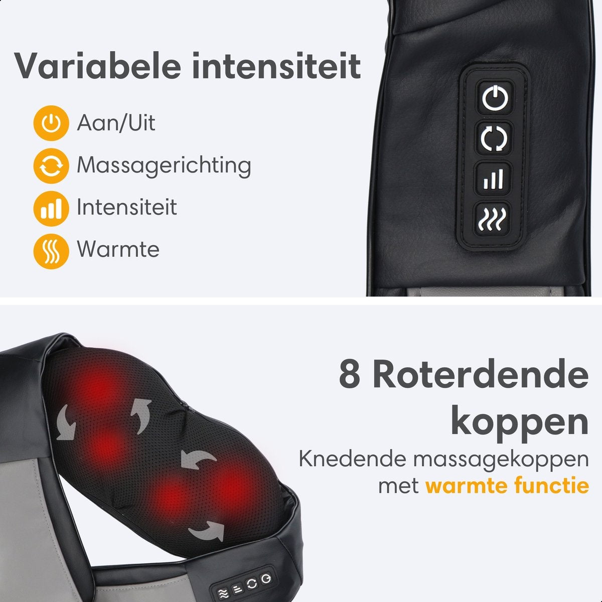 Lifeproducts Shiatsu Massagekussen- Draadloos -  Verwarmd Nek- en Rugmassagetoestel - Snoerloos - Zwart