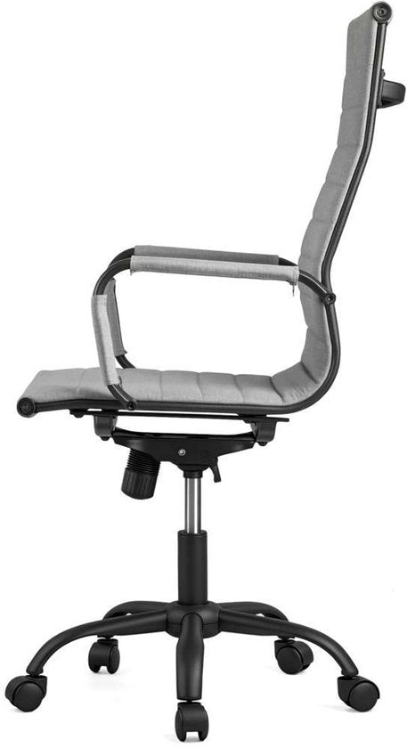 Feel Furniture - Luxe Bureaustoel - Hoge Rugleuning - Lichtgrijs met Mat Zwart Frame