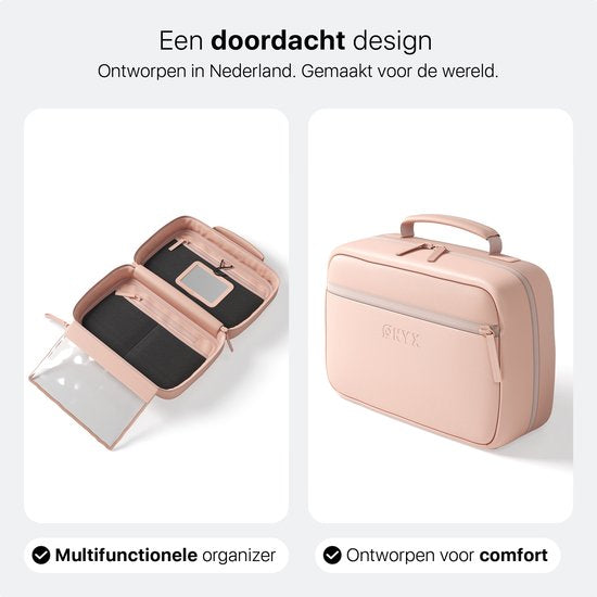 ONYX Toilettas Roze - Make Up Tasje - Cosmetica Organizer - Slimme Indeling - Make-Up Spiegel - Hangbaar - Dames en Heren - Maat: M
