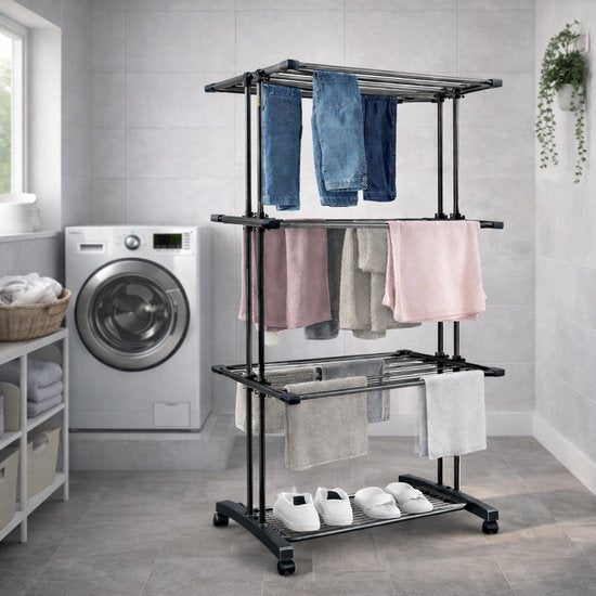 Vonia Droogtoren - Droogrek - Wasrek - Wastoren - 3 Lagen - Inklapbaar - 72x50x172 cm - DonkerGrijs