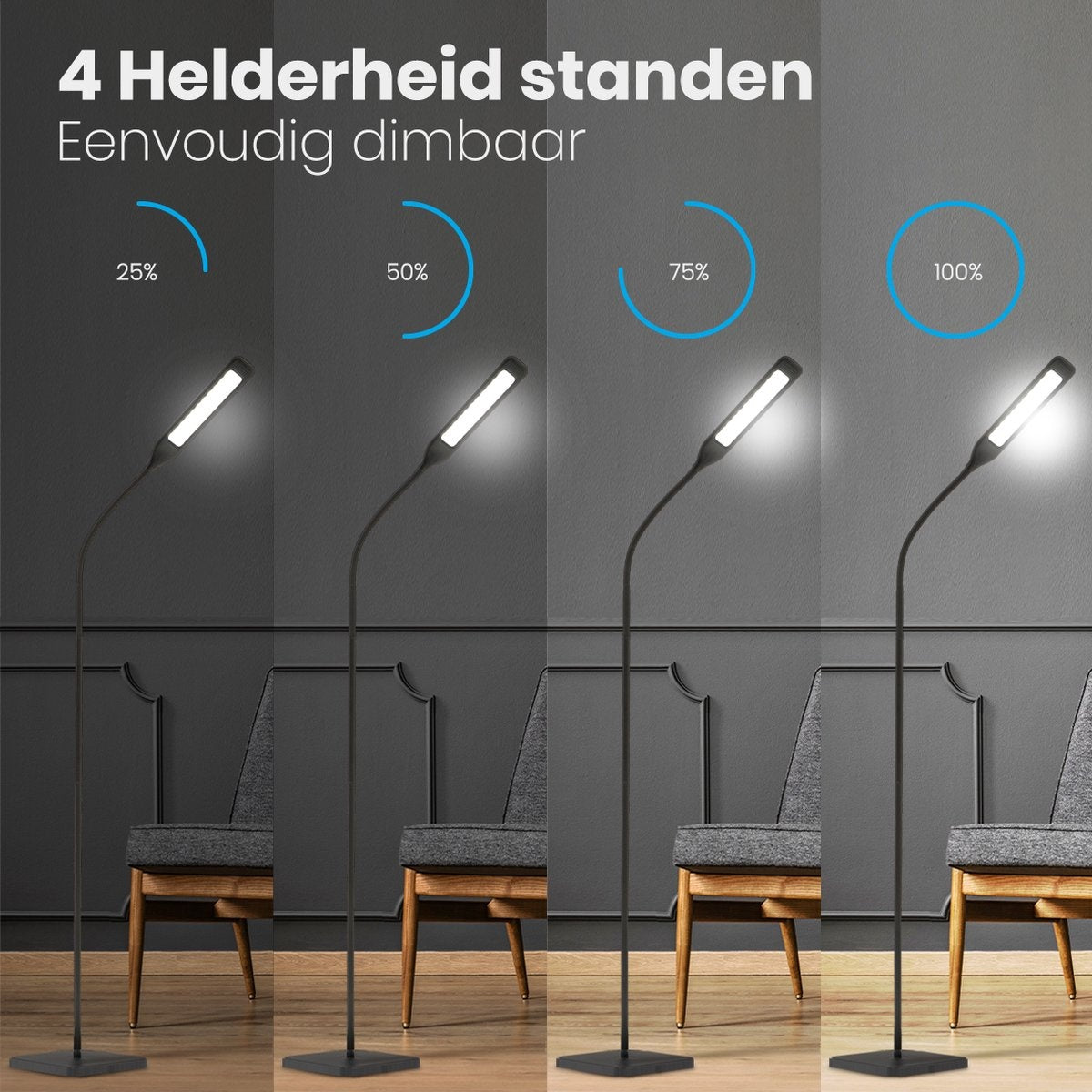 Auronic Staande Lamp - LED Vloerlamp - Geschikt voor Woonkamer - Dimbaar - Zwart