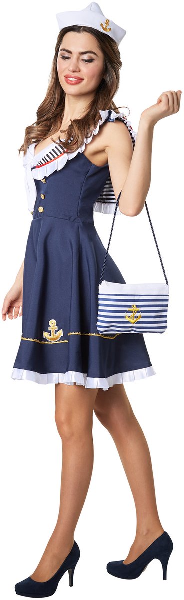 Dressforfun – Vrouwenkostuum Kasteeldame – Lange Jurk van Satijn & Fluweel met Gouden Borduursels en Hoofdtooi – Maat M
