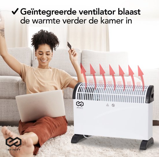 Infinity Goods Elektrische Convectorkachel - Turbo Functie en Ventilator - 750 / 1500 / 2000W - Verstelbare Thermostaat - Radiatorkachel - Oververhittingsbeveiliging - 35m² - Zwart/Wit