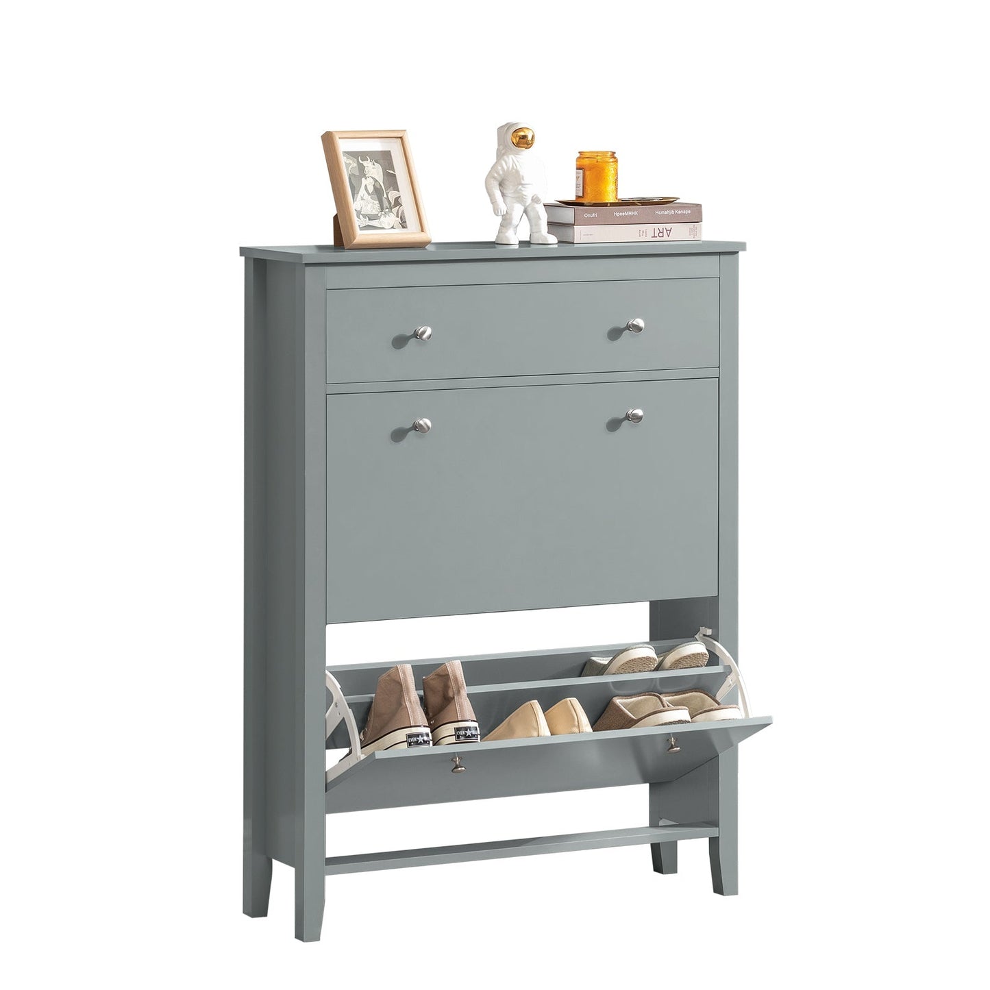 SoBuy FSR89-HG Schoenenkast met 2 Kleppen en 1 Lade - 80 x 25 x 108 cm - Grijs