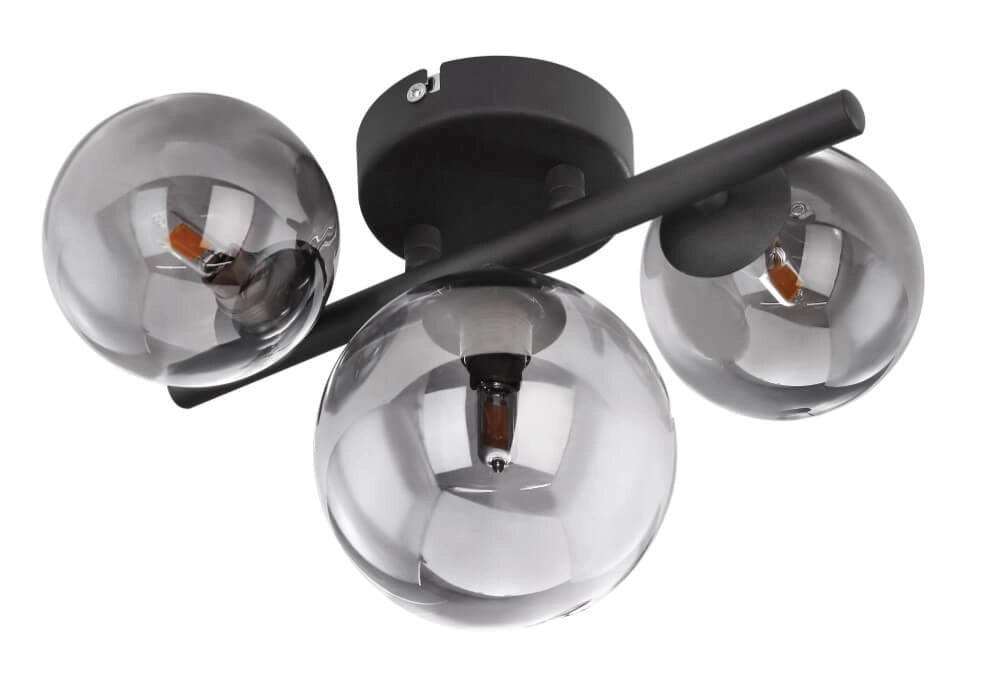 Globo Plafondlamp Riha - Zwart met Smoke Glas - 20,8 x 28,3 cm