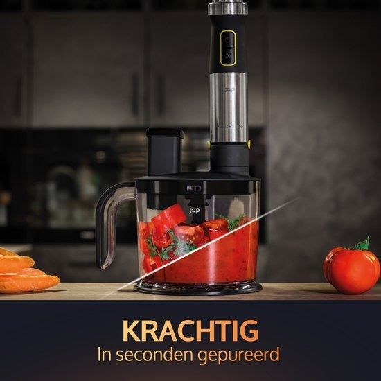 JAP Appliances ForceBlend F3 - 7in1 Staafmixer set (1500W) - Inclusief foodprocessor, maatbeker, spiraalsnijder, garde en klopper - Voor soep, vlees, smoothies en baby hapjes - Zwart/RVS