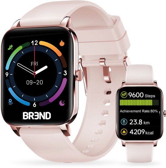 Smartwatch voor Dames en Heren - Stappenteller, Bloeddrukmeter en Hartslagmeter - Sporthorloge - Spatwaterdicht – Roze - BREND BR-2223