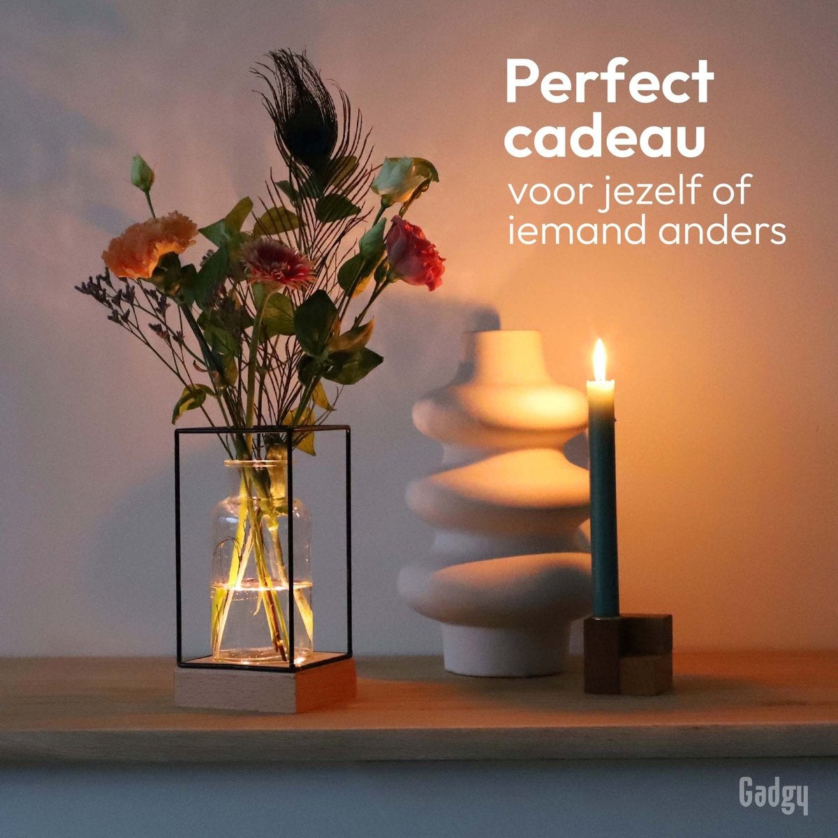 Gadgy Vaas met LED Verlichting - Vaaslamp - Glazen Vaas met Lamp - Moederdag Cadeautje - Hydroponie - Werkt op Batterijen – Tafellamp  - Ø11 cm