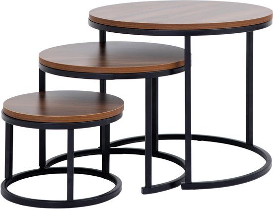 Bayt Salontafel - Salontafel Set - Ronde Salon tafel - Set 3 stuks - Bijzettafel - Koffietafel - Hout - Bruin