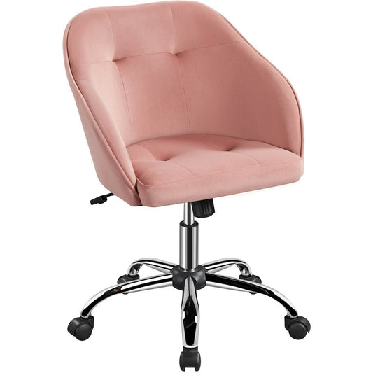 Yaheetech Ergonomische Bureaustoel Fluweel - Verstelbaar 76,5 tot 86,5 cm - 60 x 60 cm - Lichtroze