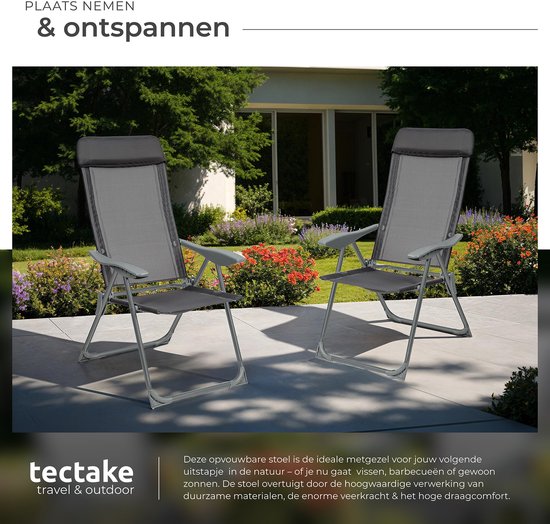 tectake®- Set van 4 Tuinstoelen met Hoge Rugleuning - Aluminium - Klapstoel 5-voudig Verstelbaar met Armleuningen - Fauteuil met Ligfunctie - Tuinmeubelen voor Terras en Camping - Antraciet