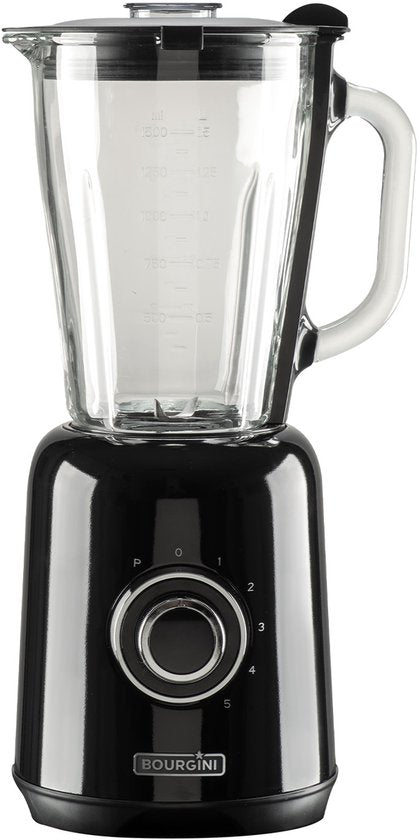 Bourgini Retro Blender - 5 snelheden en pulsfunctie - 1,5 Liter - Blender Smoothie - 500 Watt - Zwart