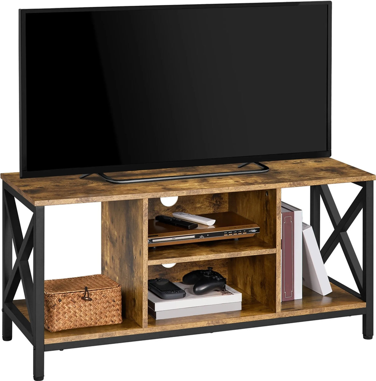 Yaheetech Tv-meubel 106 x 40 x 50,5 cm - Roestbruin - Industrieel - Open Opbergvakken - 40 kg