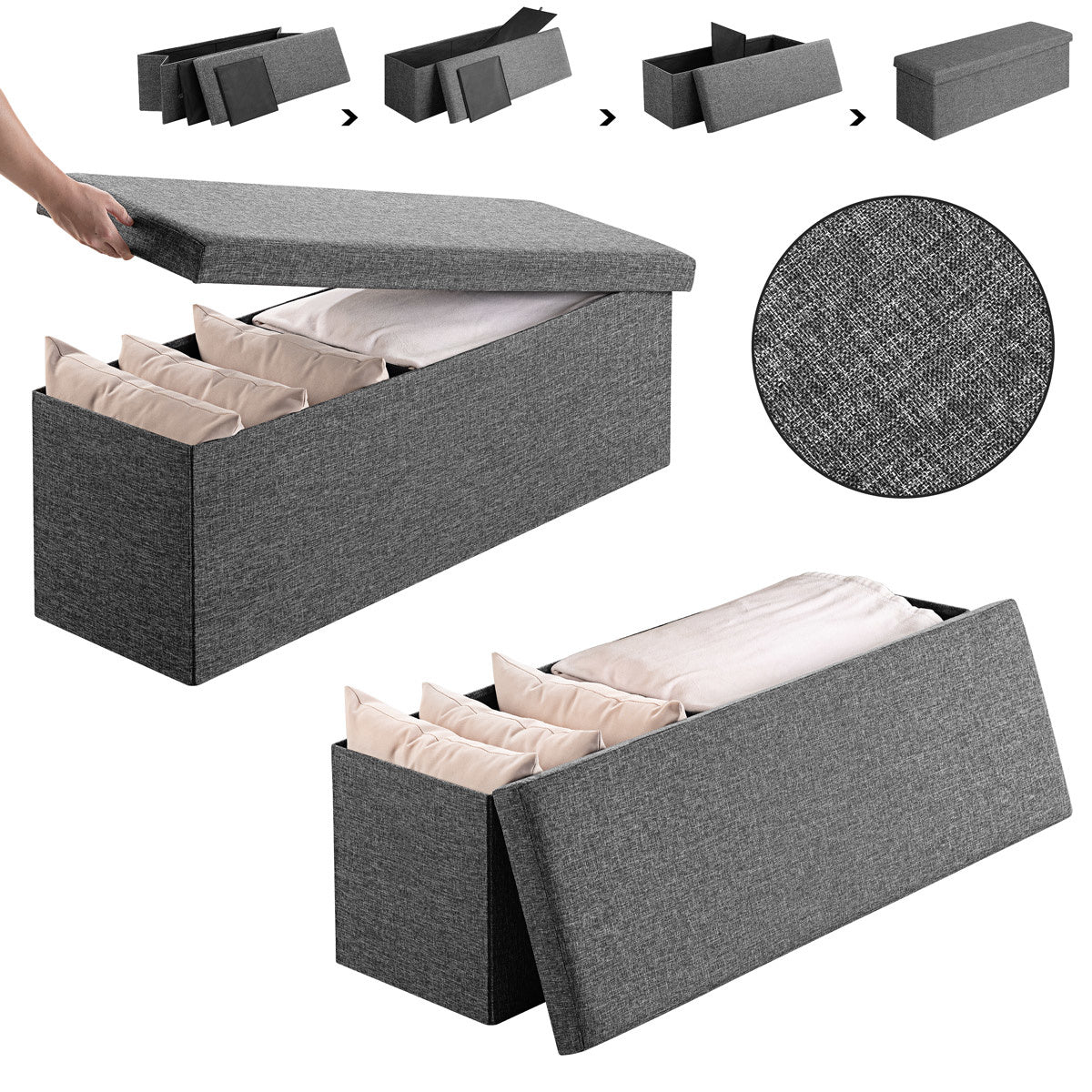 Casaria Zitbank met Opbergruimte - 115x40x40cm 131L – Donkergrijs