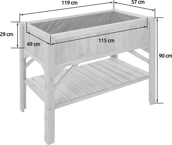 tectake® - Hoge plantenbak met legplank - Kweekbak - Stekjesbak - 119x53x90cm - 403232