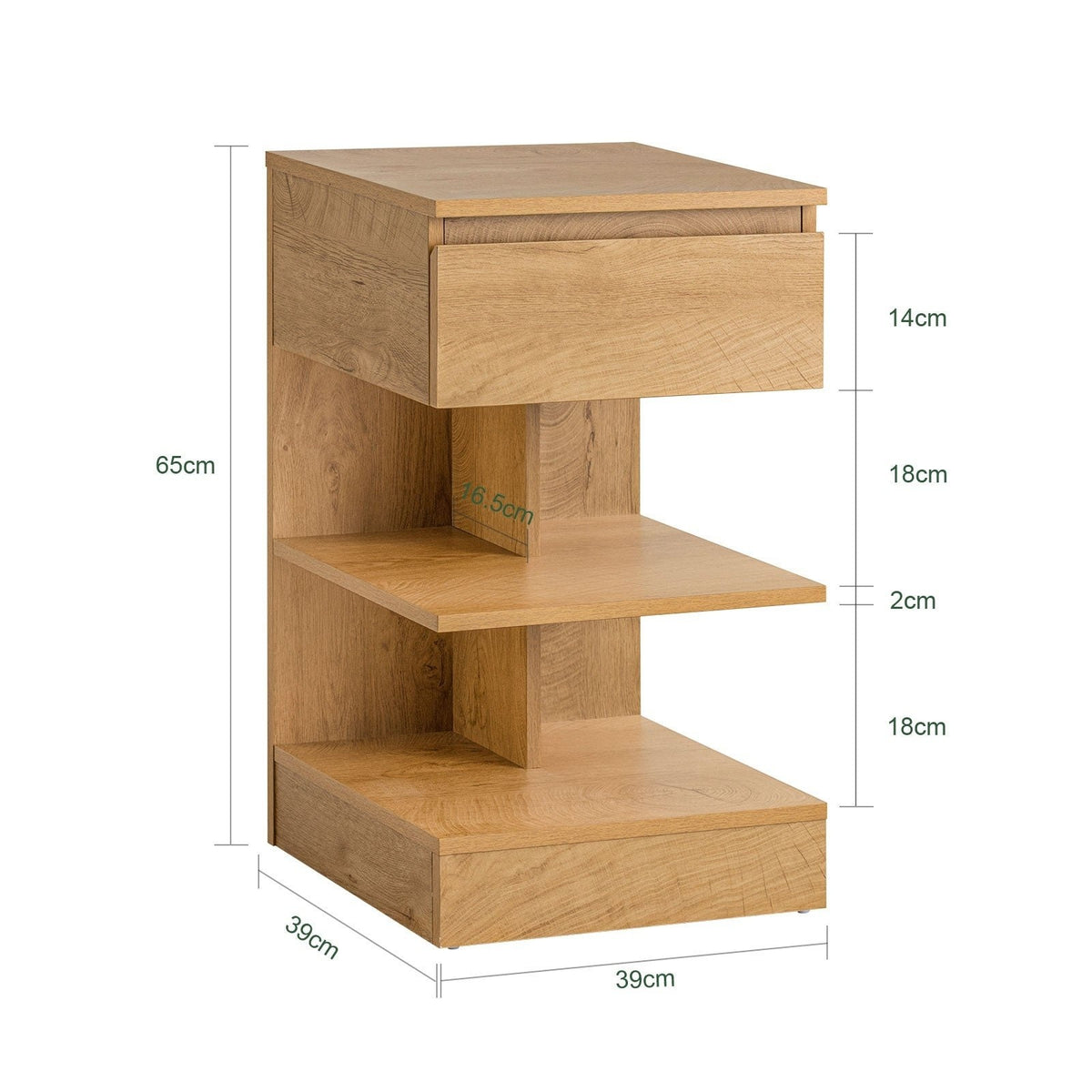 SoBuy Bijzetkastje - Salontafel met 1 uitschuifbare lade - Max. 45KG - 39 x 65 x 39 cm - Houtkleur