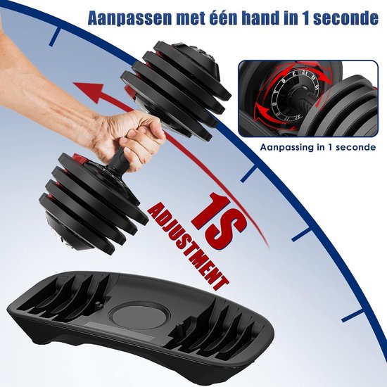 DH FitLife Verstelbare Dumbbell - 1,5 tot 18 kg - 12-in-1 Gewichtsverstelling - Ruimtebesparend - Voor Krachttraining Thuis