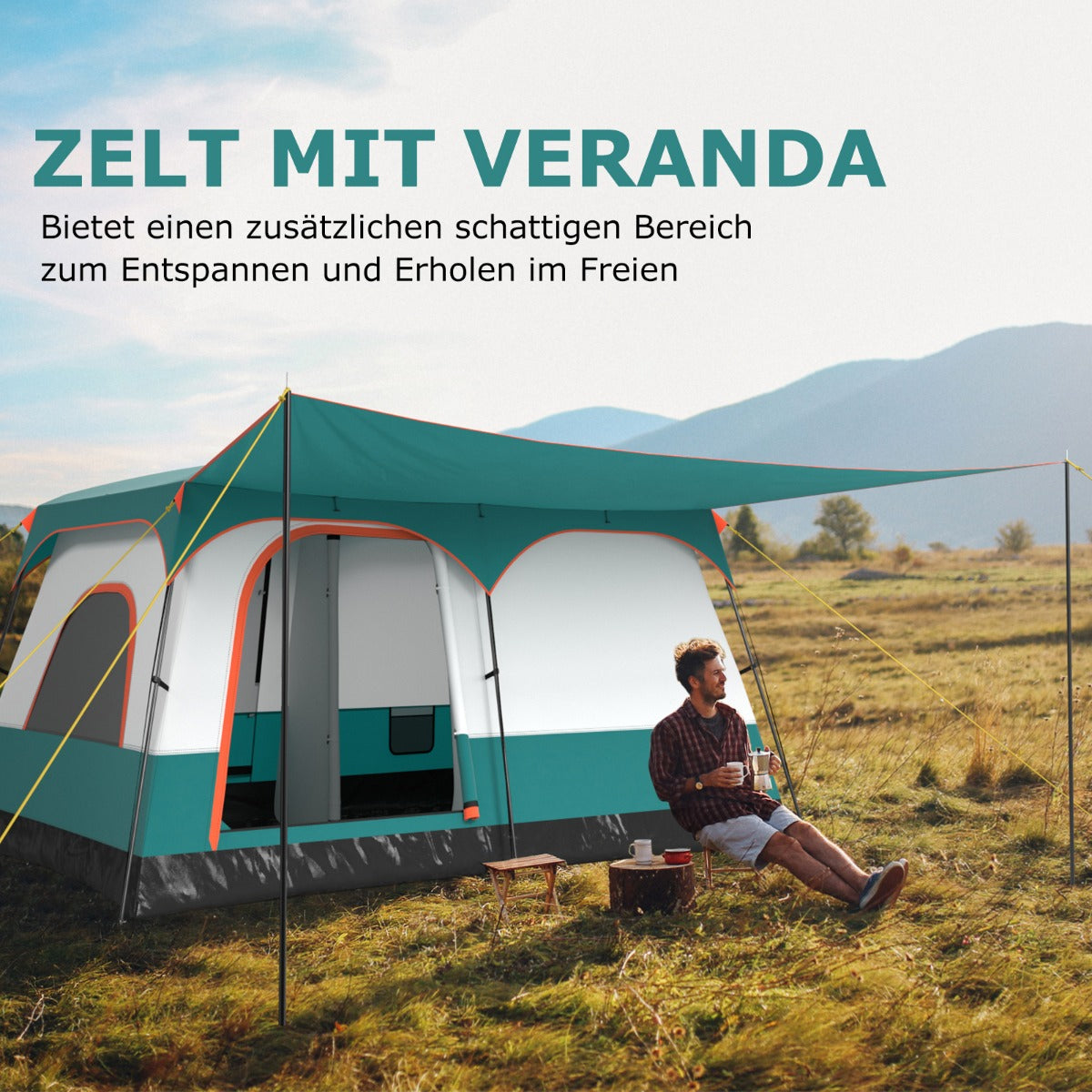 Coast Familietent met Luifel - 2 Kamers - 2 Ingangen - 320 x 210 x 180 cm - Groen