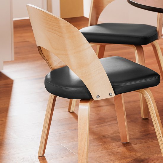 SoBuy Stoel van hout met gevoerde rugleuning en zitting, stoel voor keuken, eetkamer, kantoor, slaapkamer, natuur en zwart, 48 x 55 x 78 cm, FST97-SCH