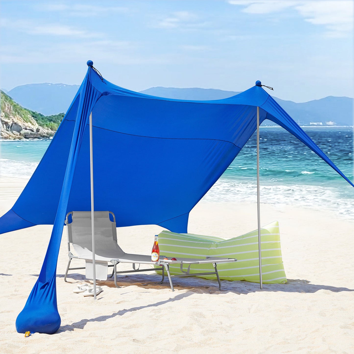 SoBuy OZT01-DB Strandhuisje 300x300x200 cm, koningsblauw, lycra/polyester, draagbare strandtent met palen en draagtas