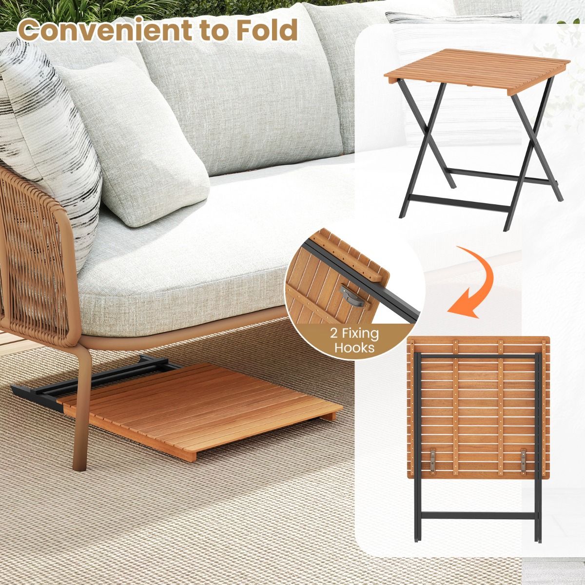 Coast Opklapbare Bijzettafel - X-vormig frame - Acaciahout - Naturel en zwart - 70 x 70 x 73 cm