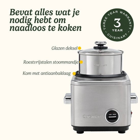 Cuisinart - Rijstkoker met stomer - Stoomkoker voor 6 personen - Multi Cooker BPA Vrij - Zwart