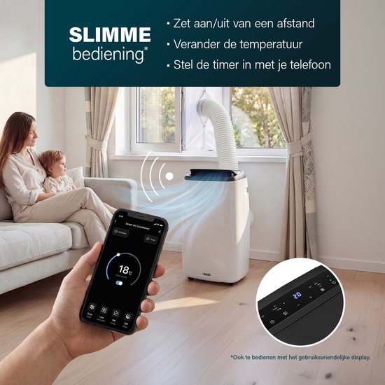 Princess Mobiele Airco - 9000 BTU - Smart - 3-in-1 - Airconditioner - Ventilator - Luchtontvochtiger - App Bedienbaar - WiFi - Afstandsbediening - Touchscreen - Incl. Raamdichting Kit - 358909