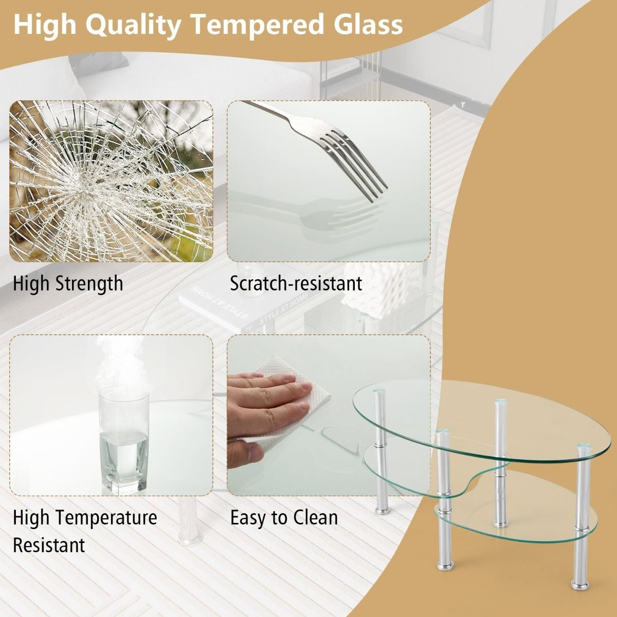 Coast Salontafel - 3 Laags - Gehard Glas - Modern - 89 x 50 x 45 cm - Wit