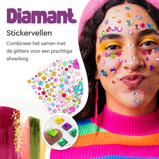 Partizzle Compleet Bio Glitter Tattoo Set - Meisjes / Jongens - Schmink Sjablonen, Lijm en Penselen - Gezicht Nep Neon Tattoos Knutselpakket - Carnaval Cadeau Knutselen voor Kinderen - 24 Kleuren / Biodegradable