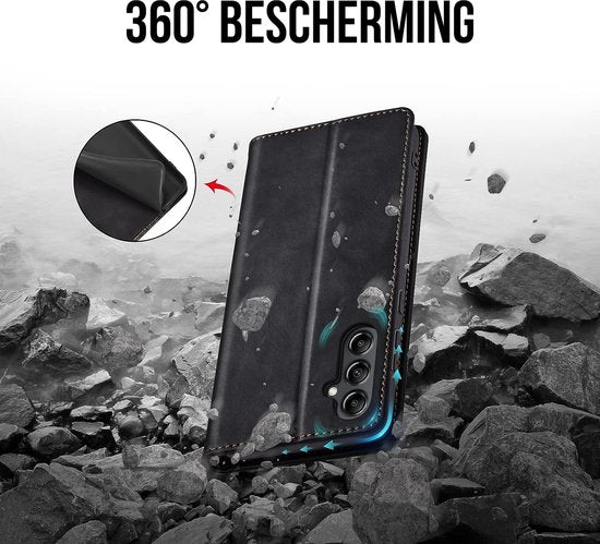 Podec Hoesje met Pasjeshouder geschikt voor Samsung Galaxy A14 Zwart Telefoonhoesje - Anti-Shock Bookcase Cover met 1x Screenprotector