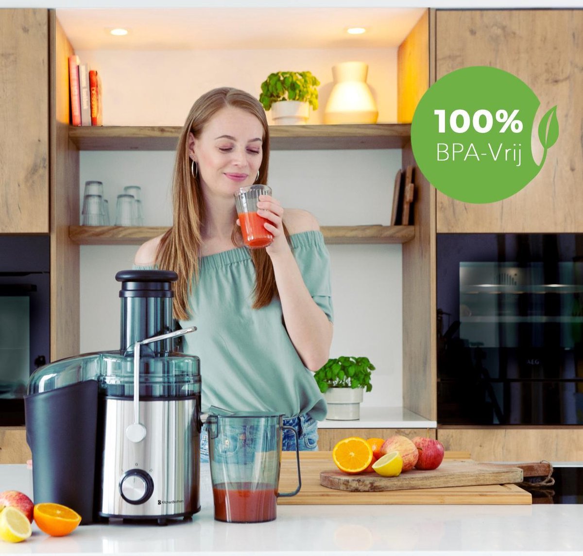 KitchenBrothers Sapcentrifuge - Voor Groenten en Fruit - 1100 ml - 800W - Zwart