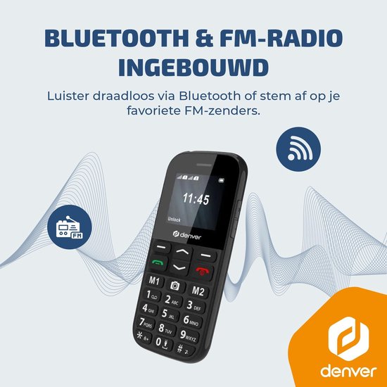 Denver Senioren Mobiele Telefoon 4G - Grote Toetsen - SOS knop - Smartphonevrij opgroeien - Oplaadstation - GSM - Bluetooth - FM Radio - Volledig NL en FR - Model 2026 - BAS18800L
