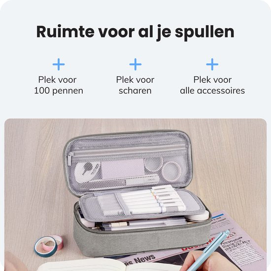 Diydash Etui - Pennenzak - Pennenetui - Schooletui - Grote Etui - Schoolspullen - Trousse Scolaire - Voor meisjes, jongens en volwassenen - Grijs