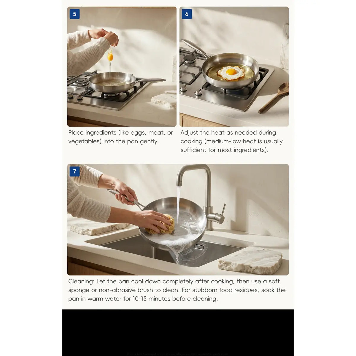 PURE COOK 304 drielaagse RVS koekenpan - 20 cm - inductiegeschikt - zonder deksel