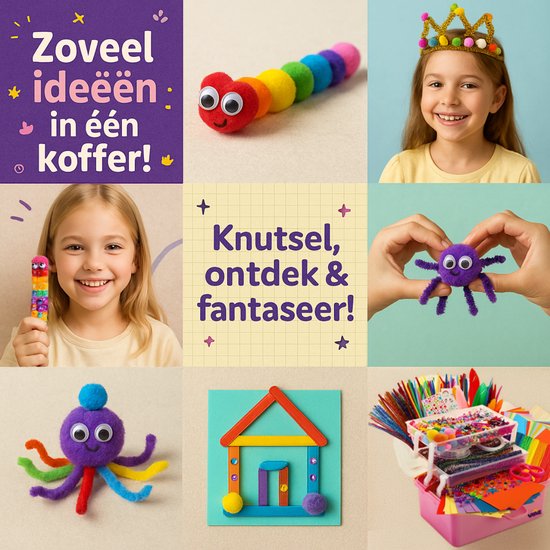 Vaive Knutselkoffer 1432-delig – Knutselen Meisjes - Kralen, Veren, Pompons & Wiebeloogjes - Knutselset - Knutselspullen - Knutselpakketten