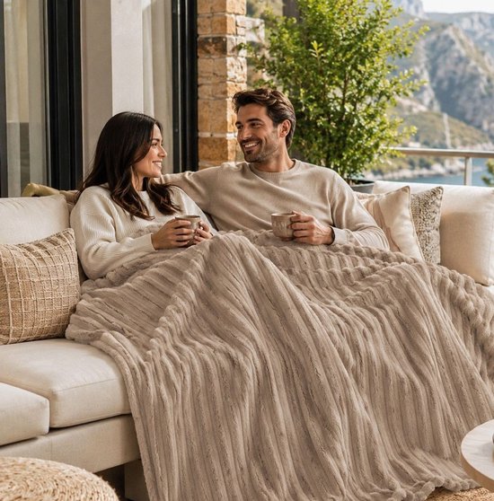 Ceruzo Fleece Deken 200x240 cm - XXL Plaid - Taupebruin - Zacht Fleece - Sprei 2persoonsbed