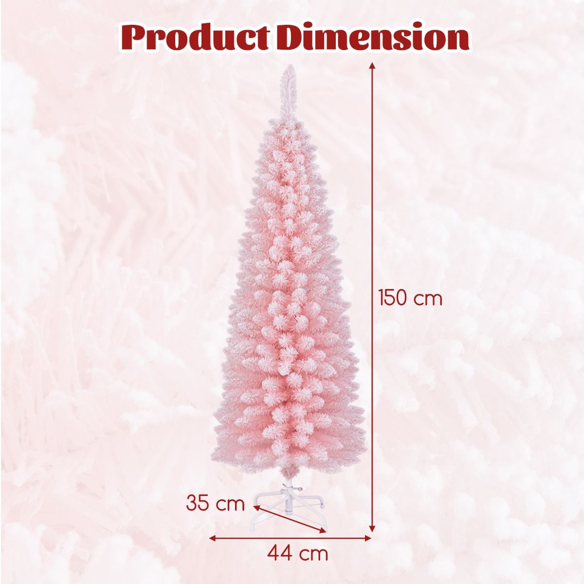 Coast Kunstmatige Kerstboom -  150 cm - Roze – Besneeuwd – Slank Design – 328 Takpunten – Metalen Standaard