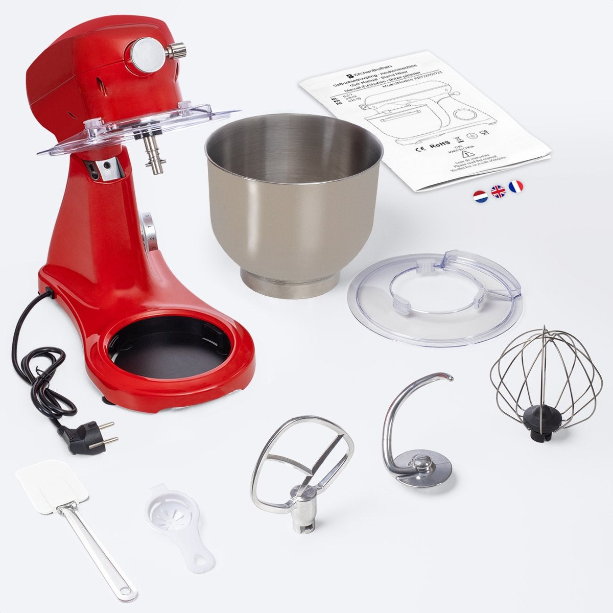 KitchenBrothers Keukenmachine - Keukenrobot - 6L Mengkom - 1800W - Aluminium - Rood