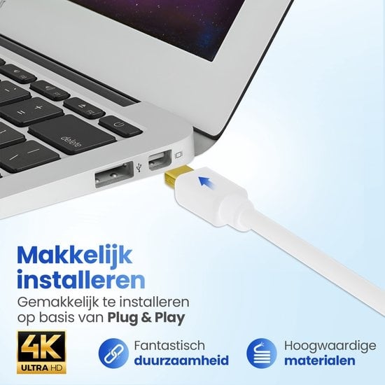 Garpex® Mini DisplayPort naar HDMI Kabel - Mini DP naar HDMI Kabel - HDMI Kabel - 4K 30Hz Ultra HD - Wit - 1.8 meter