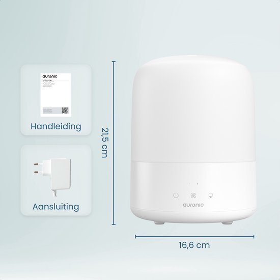 Auronic Luchtbevochtiger - 1,9L - Geschikt voor Slaapkamer, Babykamer, Kantoor, Woonkamer en Meer - Humidifier - BPA-Vrij - Wit