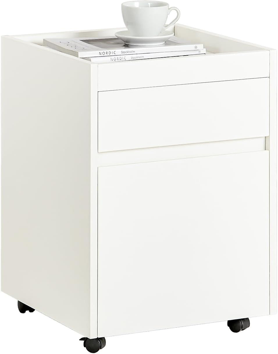 SoBuy Bijzettafel op wieltjes - Max. 25KG - Wit - 40 x 40 x 54 cm