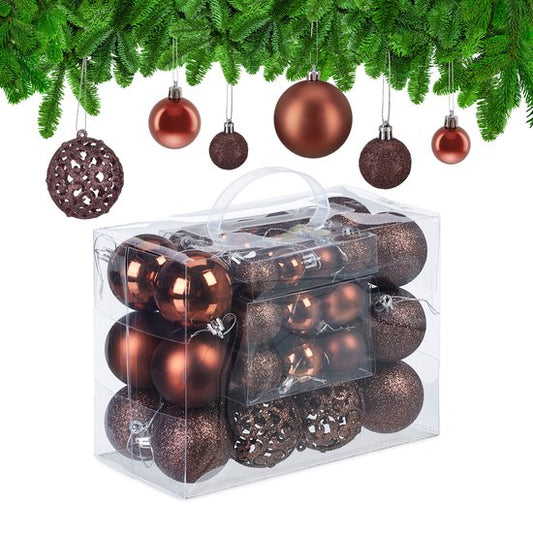 kerstballen - set van 50 - onbreekbaar - plastic - ∅ 3, 4 & 6 cm - bruin