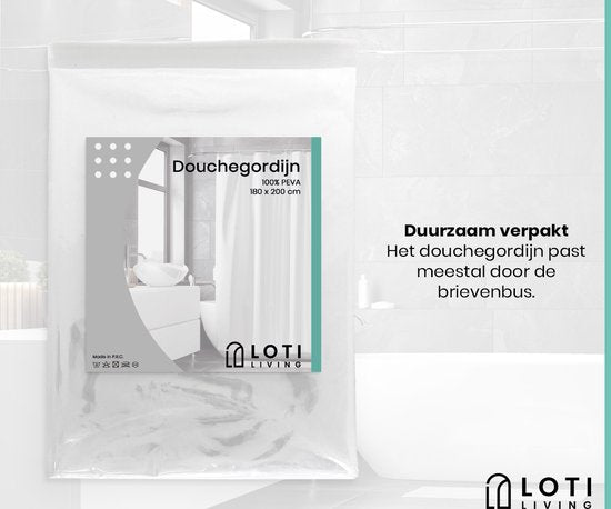 Loti Living Douchegordijn Anti Schimmel – Transparant - Inclusief ringen – Waterdicht - PEVA - Douchegordijn 180x200 cm