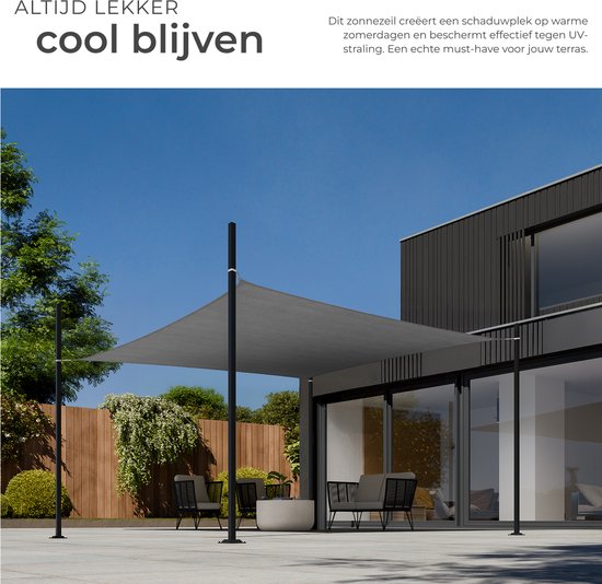 tectake® Rechthoekig Schaduwdoek Sunny - 3 x 5 m - Extra Stevig 185 g/m² HDPE Zonwering Doek - 50+ UV Bescherming - Weerbestendig en Scheurbestendig - Zonnescherm voor Tuin, Balkon, Terras - Zonnedoek inclusief Montagemateriaal - Grijs