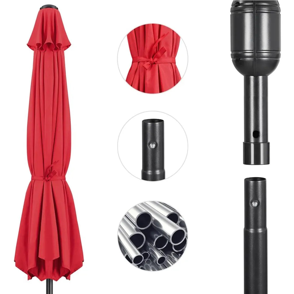 Yaheetech Parasol Ø300 cm - Rood - Kantelbare Tuinparasol met Slingermechanisme en UV50+ Bescherming