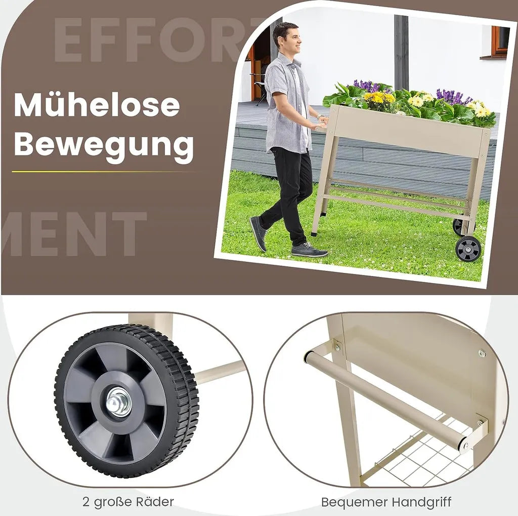 Coast Verhoogde Plantenbak – Metalen Moestuinbak met Onderplank, Wielen en Haken – 95 x 40 x 80 cm