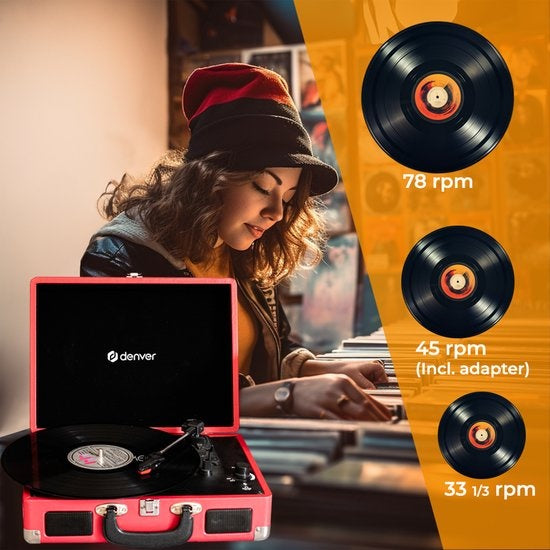 Denver Platenspeler - Ingebouwde Speakers - Incl. PC Software - Auto-stop - Retro - VPL120 - Rood